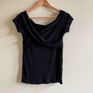 ASOS Ribbed Wrap Cowl‎ Neck Top Knit Black Short Sleeve Womens Size 10